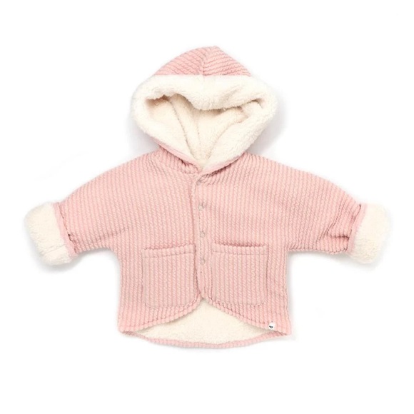 oh baby! Hooded Cable Knit Jacket/ Snowdrift Lining Dusty Rose Size 0-6 Months - Picture 2 of 8